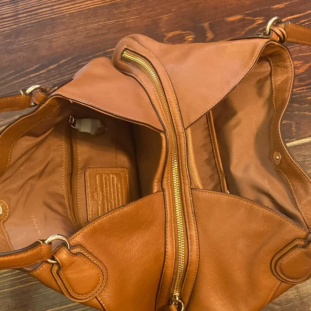 Coach Edie 31 Pebbled Leather Shoulder Bag Saddle Brown Tan Tote - Picture 4 of 11